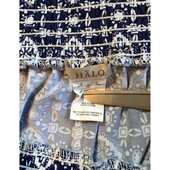 HALO Wide Leg Pull On Pants Women's Blue White Geometric Stretchy Waist Boho XL - Picture 4 of 13